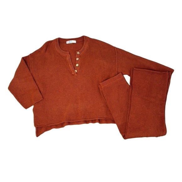 Free People Beach Hailee Sweater Set Waffle Knit Pants Top Rust Terra Cotta SP - Picture 3 of 13